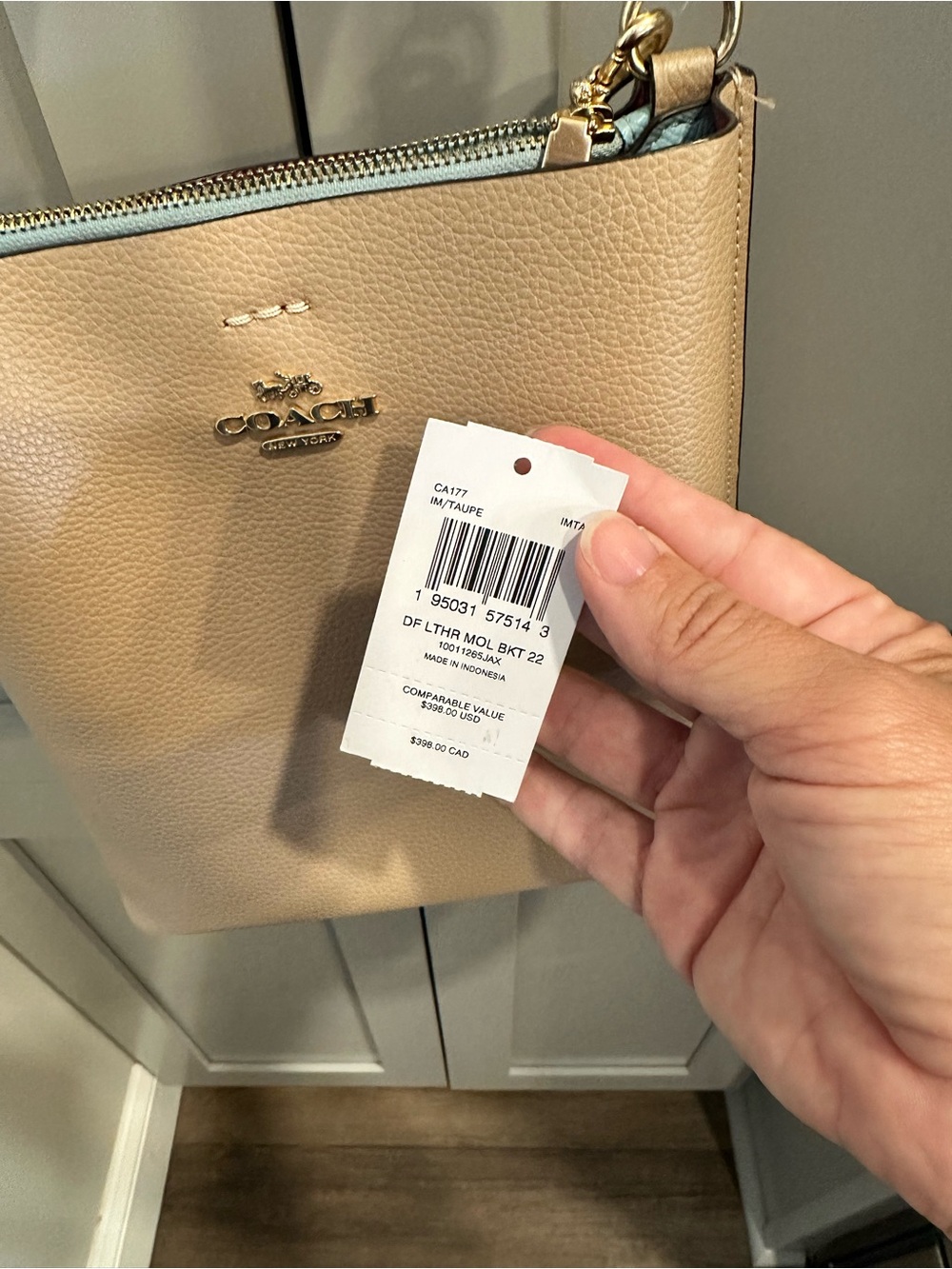 Coach Taupe Pebbled Leather Crossbody with Gold Hardware